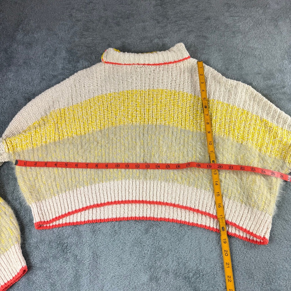 Free People Yellow Striped Cropped Mock Neck Chunky Knit Sweater Small - Picture 2 of 11